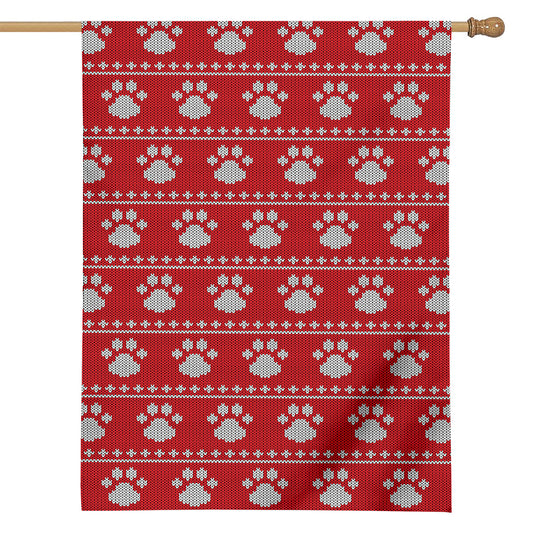 Christmas Paw Knitted Pattern Print House Flag