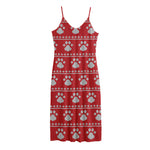 Christmas Paw Knitted Pattern Print Jersey Midi Cami Dress
