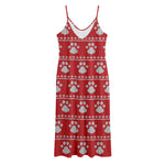 Christmas Paw Knitted Pattern Print Jersey Midi Cami Dress
