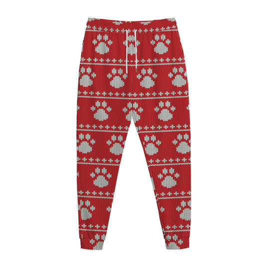 Christmas Paw Knitted Pattern Print Jogger Pants