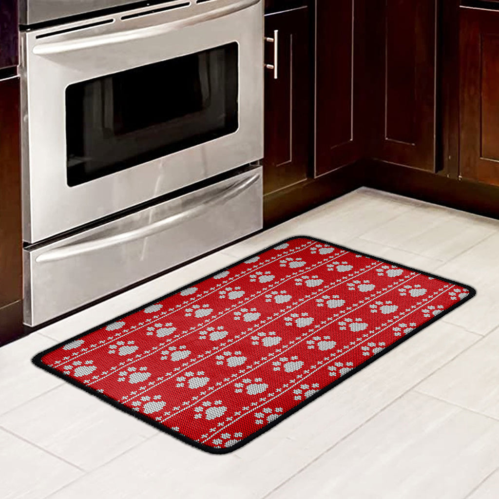 Christmas Paw Knitted Pattern Print Kitchen Mat
