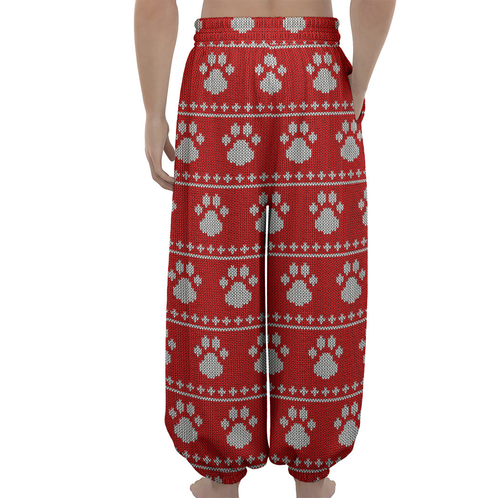 Christmas Paw Knitted Pattern Print Lantern Pants