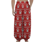 Christmas Paw Knitted Pattern Print Lantern Pants