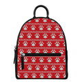 Christmas Paw Knitted Pattern Print Leather Backpack