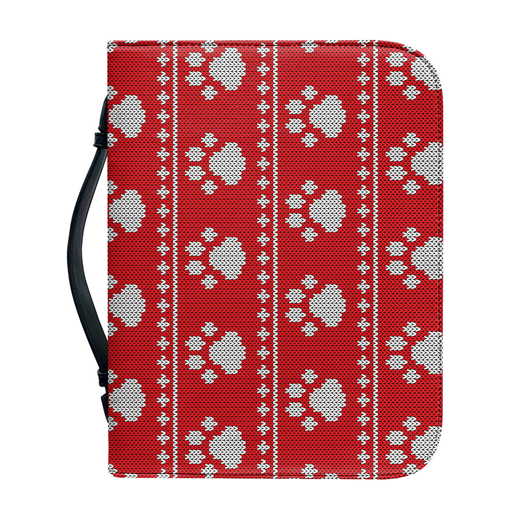 Christmas Paw Knitted Pattern Print Leather Bible Cover