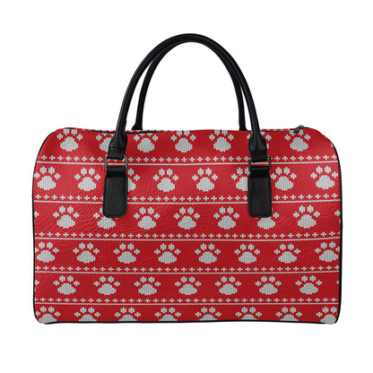 Christmas Paw Knitted Pattern Print Leather Duffle Bag