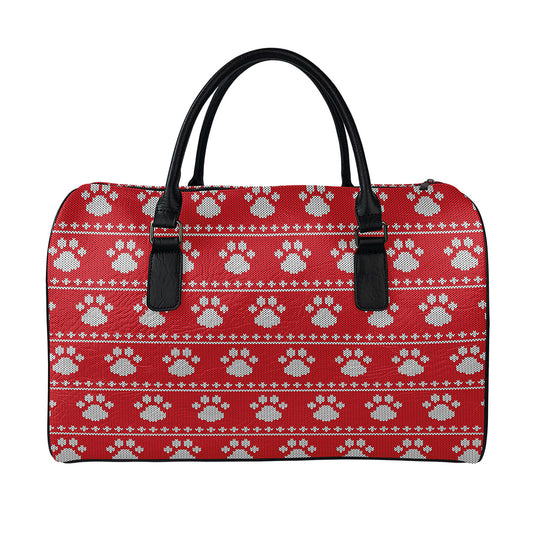 Christmas Paw Knitted Pattern Print Leather Duffle Bag