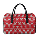 Christmas Paw Knitted Pattern Print Leather Duffle Bag