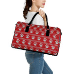 Christmas Paw Knitted Pattern Print Leather Duffle Bag
