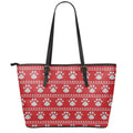 Christmas Paw Knitted Pattern Print Leather Tote Bag With Zipper