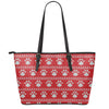 Christmas Paw Knitted Pattern Print Leather Tote Bag