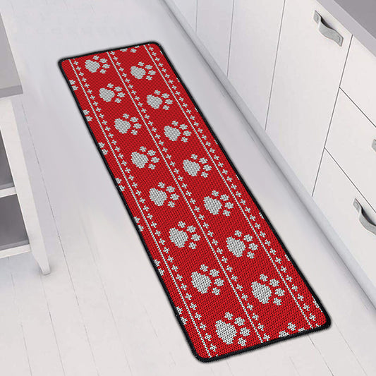 Christmas Paw Knitted Pattern Print Long Kitchen Mat