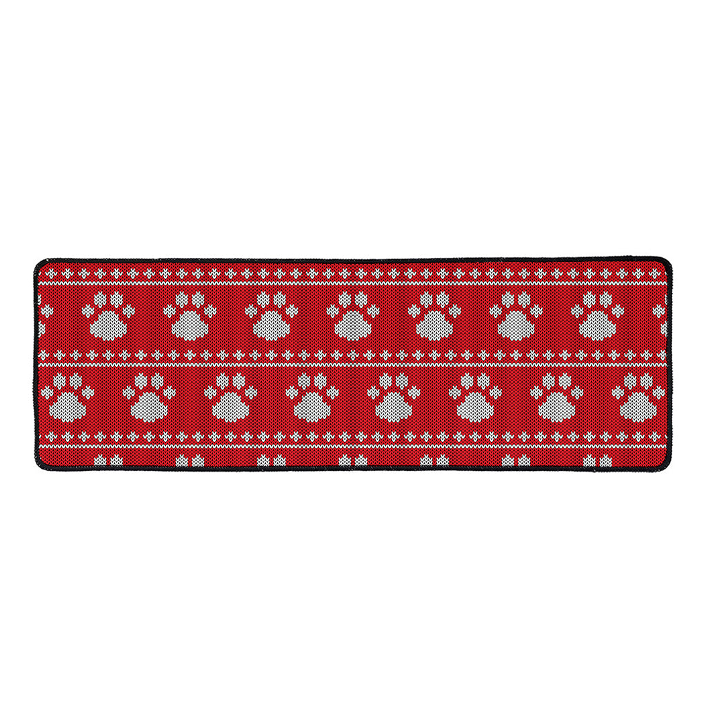 Christmas Paw Knitted Pattern Print Long Kitchen Mat