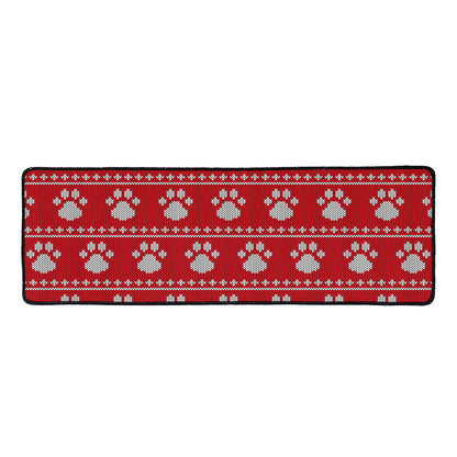 Christmas Paw Knitted Pattern Print Long Kitchen Mat