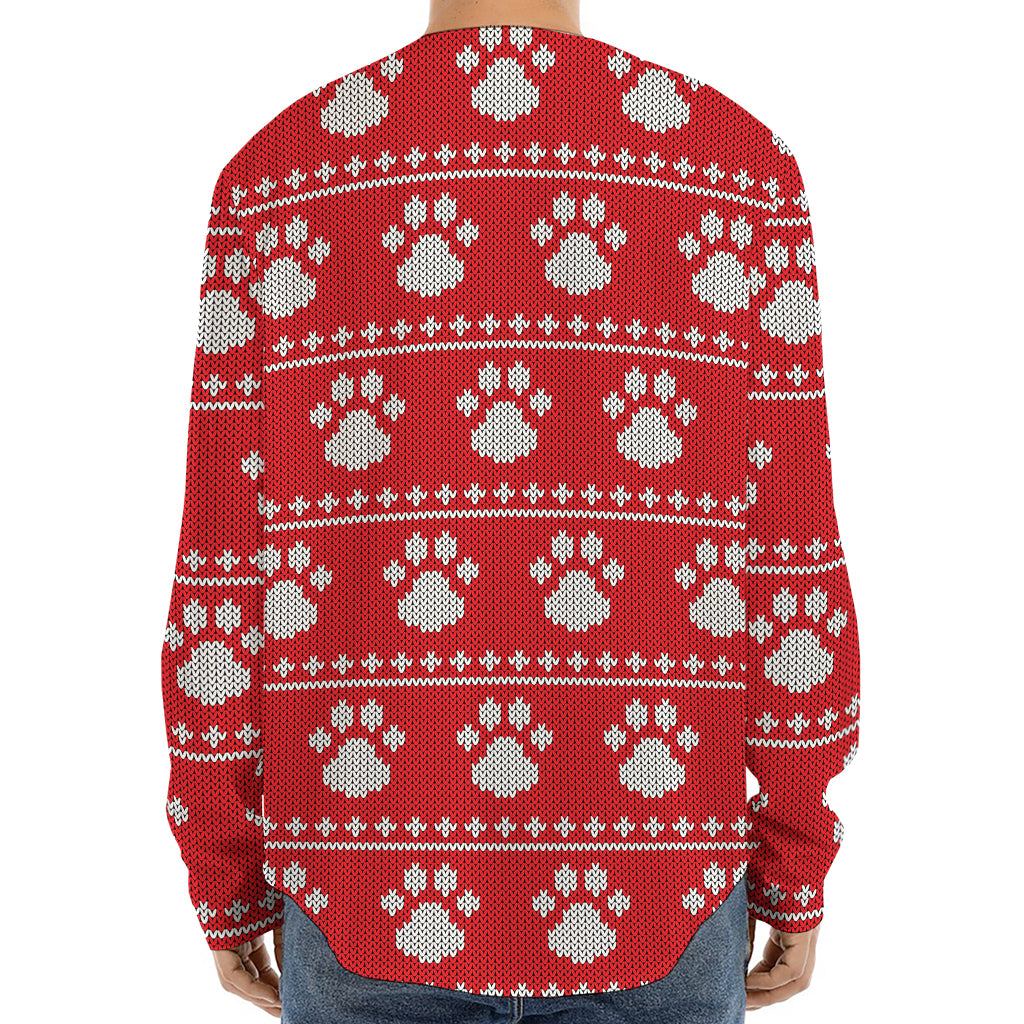 Christmas Paw Knitted Pattern Print Long Sleeve Baseball Jersey