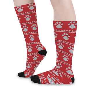 Christmas Paw Knitted Pattern Print Long Socks