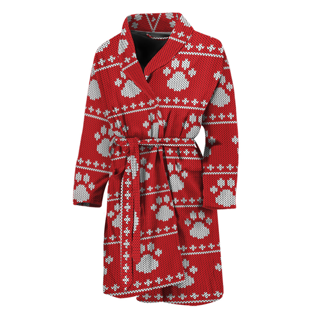 Christmas Paw Knitted Pattern Print Men's Bathrobe