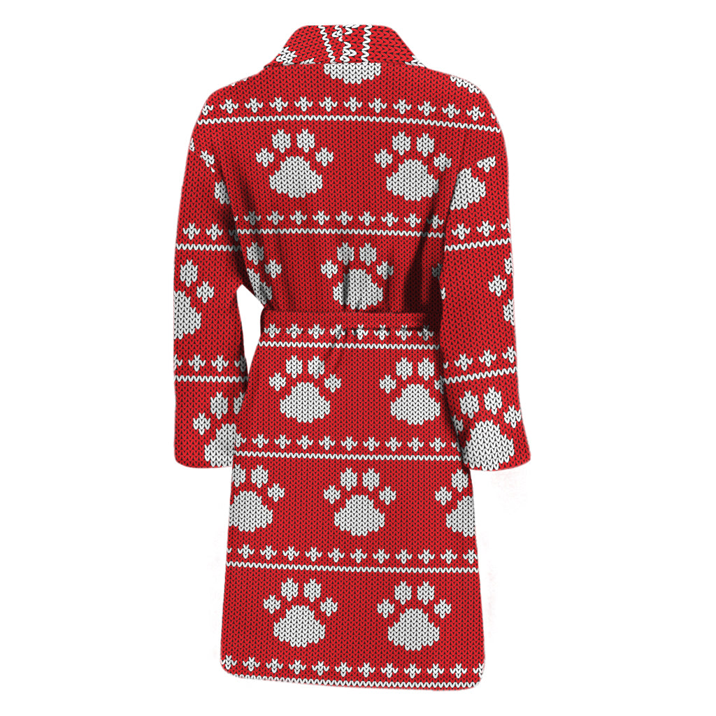 Christmas Paw Knitted Pattern Print Men's Bathrobe