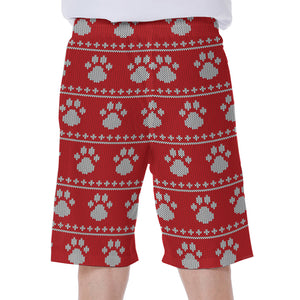 Christmas Paw Knitted Pattern Print Men's Beach Shorts