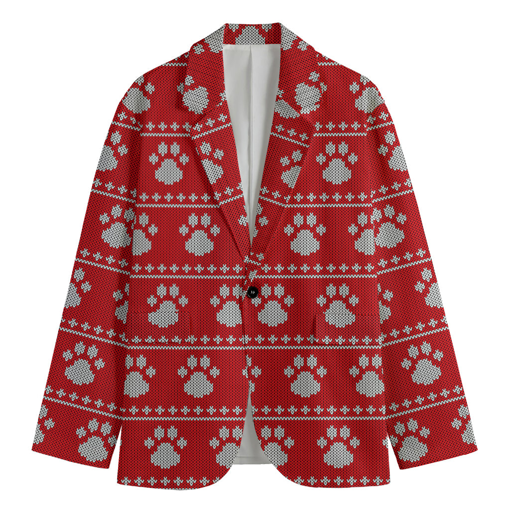 Christmas Paw Knitted Pattern Print Men's Blazer