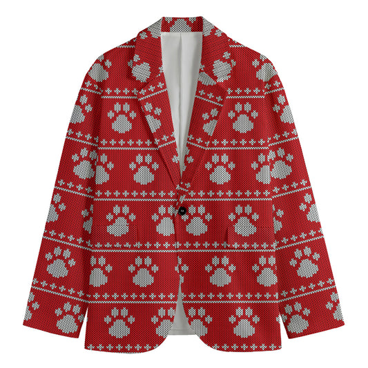 Christmas Paw Knitted Pattern Print Men's Blazer