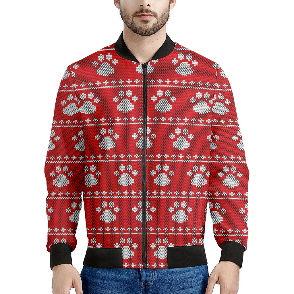 Christmas Paw Knitted Pattern Print Men's Bomber Jacket