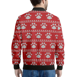 Christmas Paw Knitted Pattern Print Men's Bomber Jacket