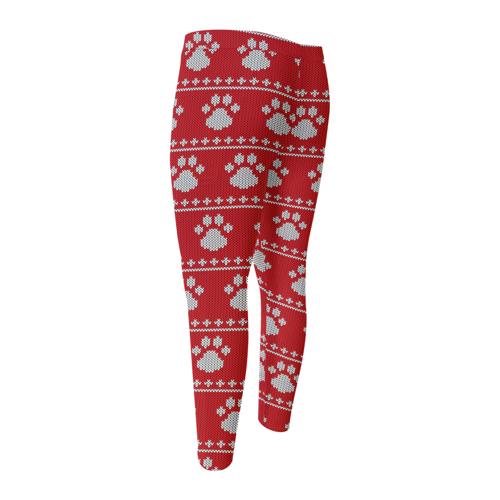 Christmas Paw Knitted Pattern Print Men's Compression Pants