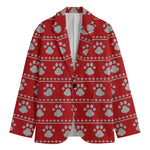 Christmas Paw Knitted Pattern Print Men's Cotton Blazer