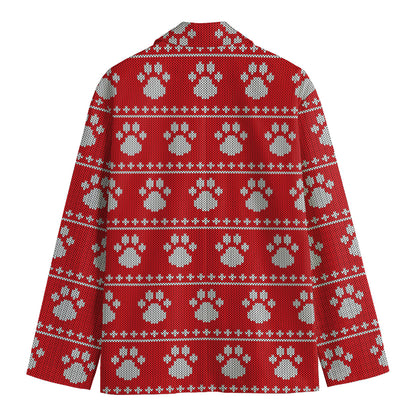 Christmas Paw Knitted Pattern Print Men's Cotton Blazer