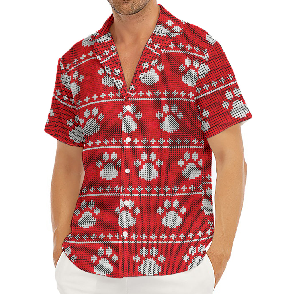 Christmas Paw Knitted Pattern Print Men's Deep V-Neck Shirt
