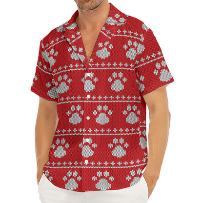Christmas Paw Knitted Pattern Print Men's Deep V-Neck Shirt