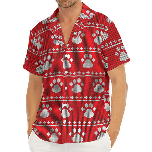 Christmas Paw Knitted Pattern Print Men's Deep V-Neck Shirt