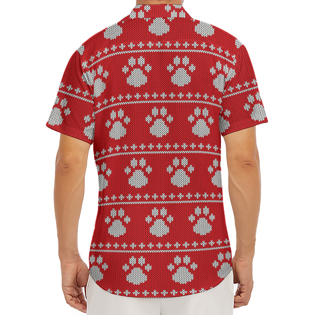 Christmas Paw Knitted Pattern Print Men's Deep V-Neck Shirt