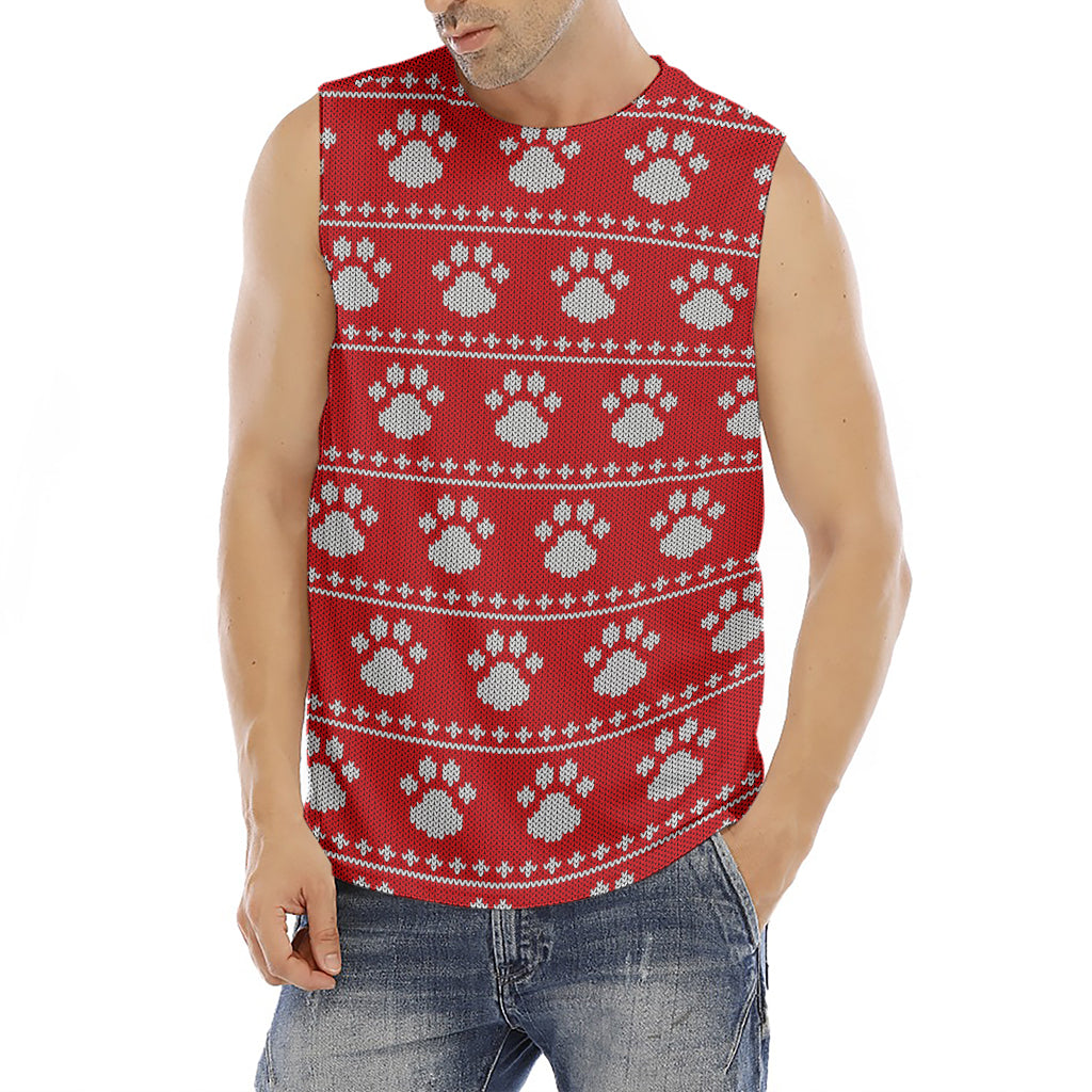 Christmas Paw Knitted Pattern Print Men's Fitness Tank Top