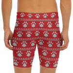 Christmas Paw Knitted Pattern Print Men's Long Boxer Briefs