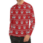 Christmas Paw Knitted Pattern Print Men's Long Sleeve Rash Guard