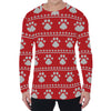 Christmas Paw Knitted Pattern Print Men's Long Sleeve T-Shirt