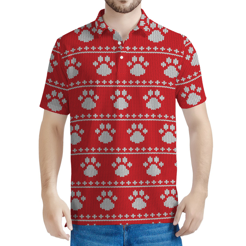 Christmas Paw Knitted Pattern Print Men's Polo Shirt