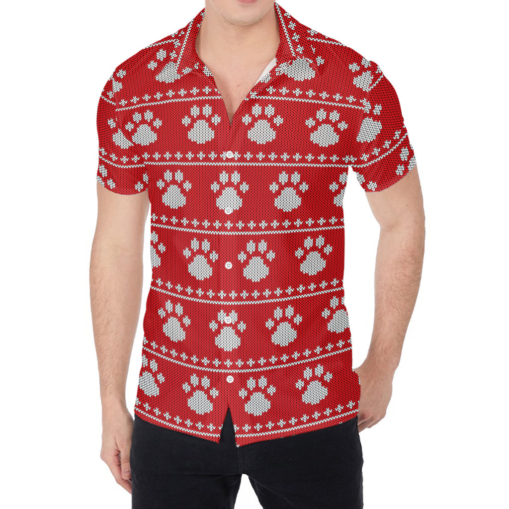 Christmas Paw Knitted Pattern Print Men's Shirt