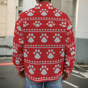 Christmas Paw Knitted Pattern Print Men's Shirt Jacket