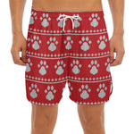 Christmas Paw Knitted Pattern Print Men's Split Running Shorts