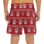 Christmas Paw Knitted Pattern Print Men's Split Running Shorts