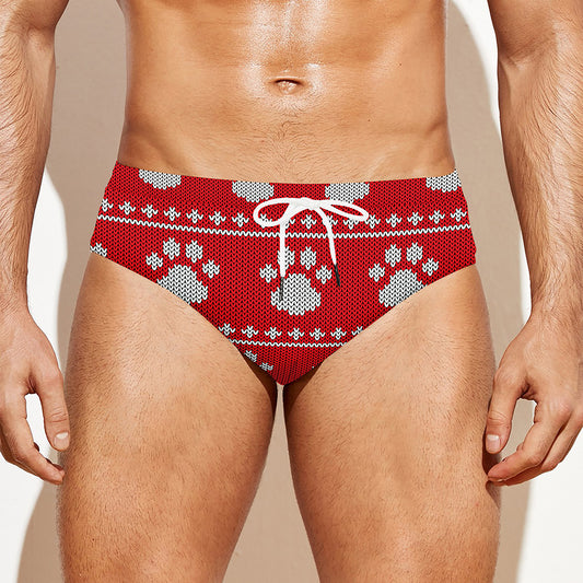 Christmas Paw Knitted Pattern Print Men's Swim Briefs