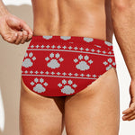 Christmas Paw Knitted Pattern Print Men's Swim Briefs