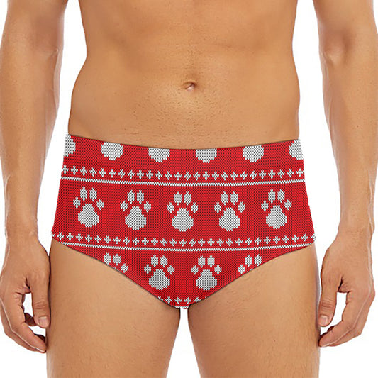 Christmas Paw Knitted Pattern Print Men's Triangle Swim Briefs