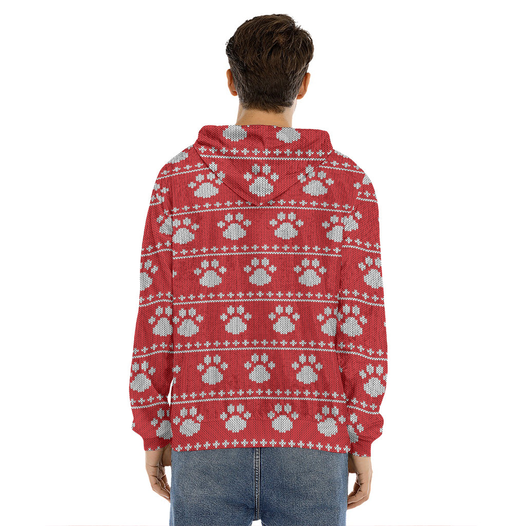 Christmas Paw Knitted Pattern Print Men's Velvet Pullover Hoodie