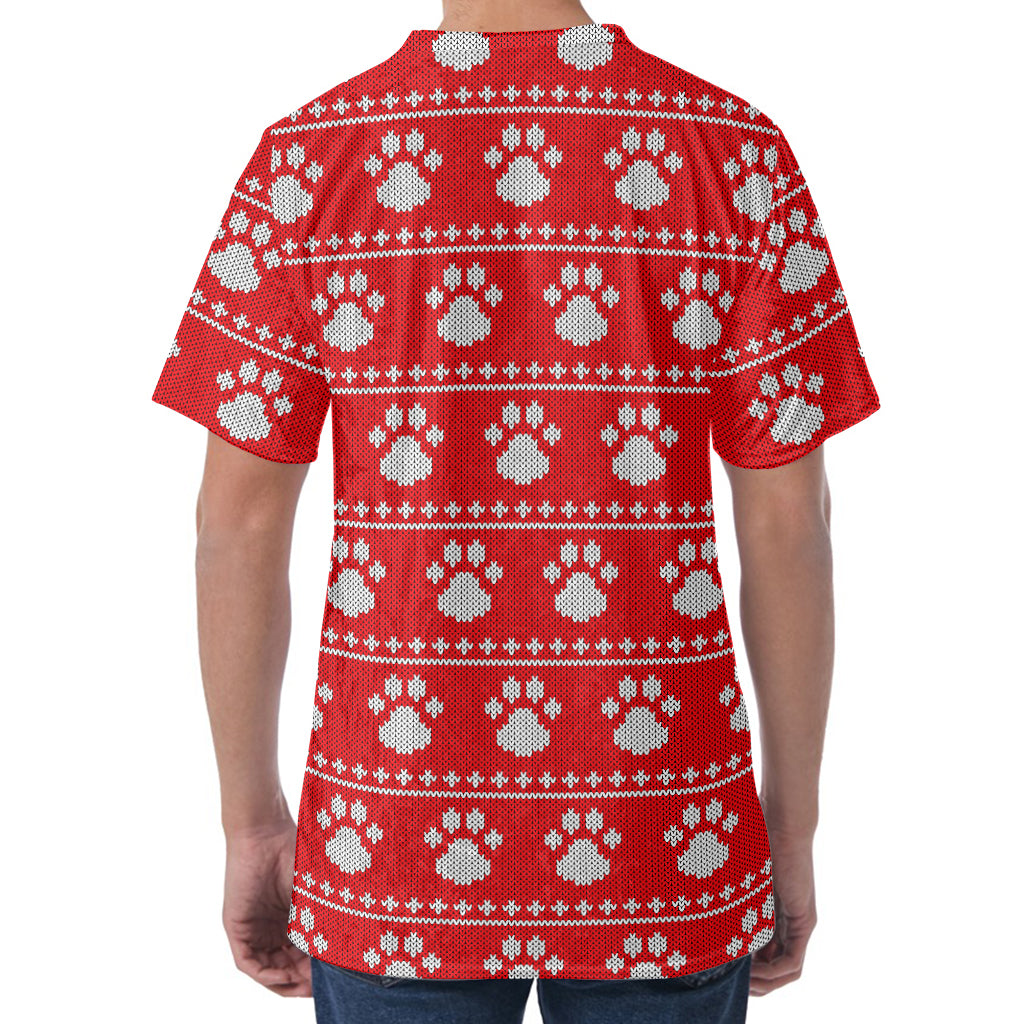 Christmas Paw Knitted Pattern Print Men's Velvet T-Shirt