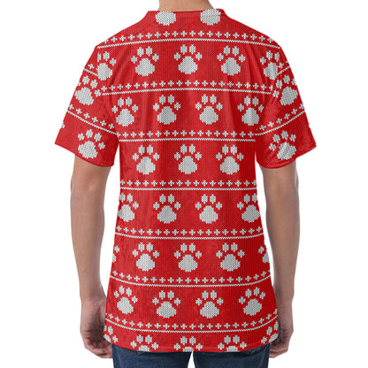 Christmas Paw Knitted Pattern Print Men's Velvet T-Shirt