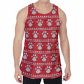 Christmas Paw Knitted Pattern Print Men's Velvet Tank Top
